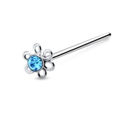 Stone Flower Shaped Silver Straight Nose Stud NSKA-25